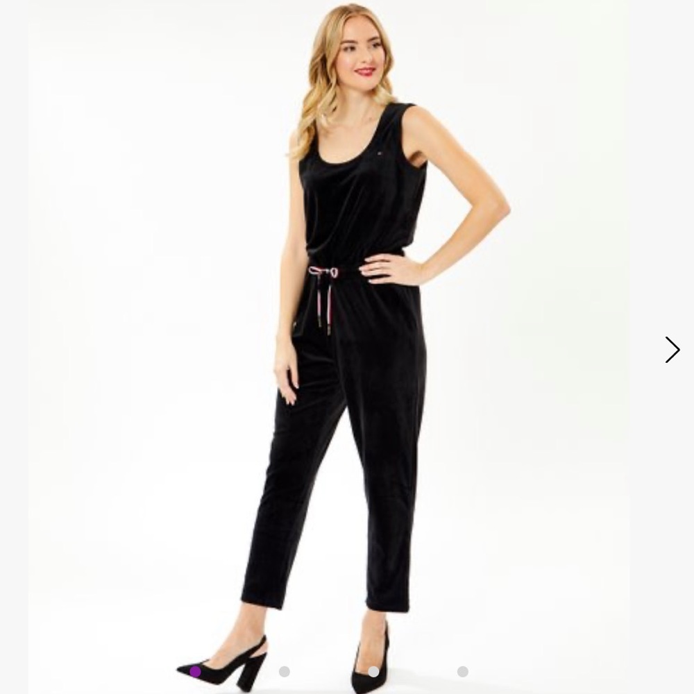 Tommy Hilfiger Black Velvet velour Tie-Waist Sleeveless Jumpsuit size large new